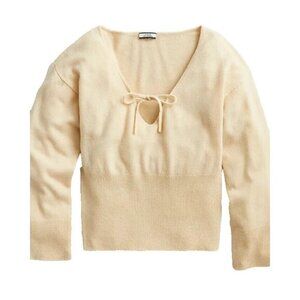 NWT J.Crew Cashmere Ribbed Tied V-neck Sweater in Buttercream S $178